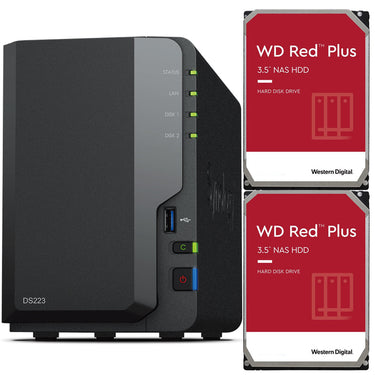 Synology DS223 2-BAY DiskStation with 2GB RAM and 20TB (2x10TB) of Western Digital Red Plus NAS Drives Fully Assembled and Tested